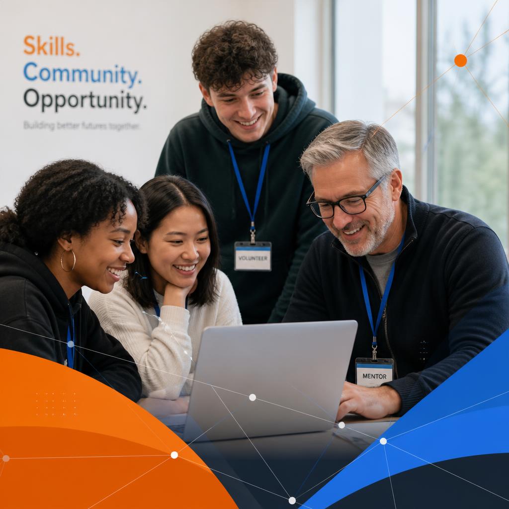 Athenon volunteers and mentors running a community digital skills workshop